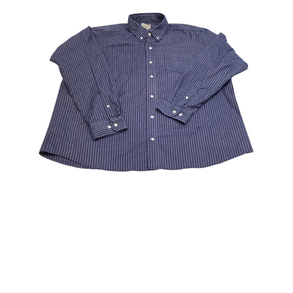 LL Bean Mens XL Regular Navy Blue Striped‎ Button Down Shirt Traditional Fit